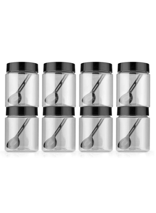 HAPPI Multipurpose Unbreakable Plastic Transparent Storage Containers For Kitchen Airtight Masala Box Dabba Spice, Cereal, Dry Fruits Spice Box 250 Ml Round With Spoons (Set Of 8 Pcs), Black - Image 2