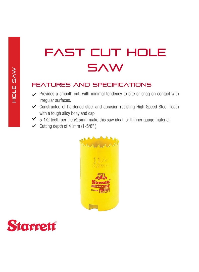 Starrett Starrett BiMetal Fast Cut Straight Pitch Hole Saw with Abrasion Resistant HSS Teeth  Ideal for Cutting Metal Steel and Wood  114 32mm Diameter 158 41mm Depth  FCH0114G  - Image 2