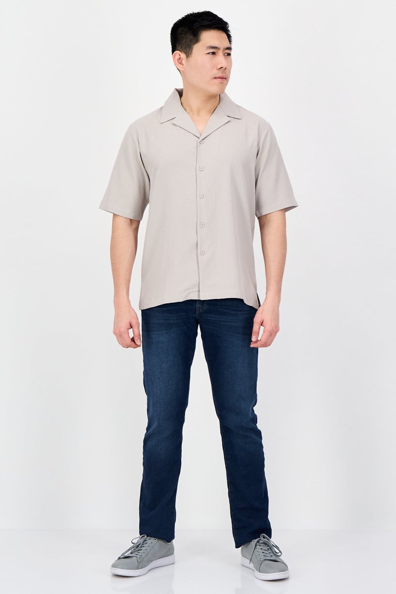 Aeropostale Men Regular Fit Textured Short Sleeve Casual Shirt, Beige - Image 4