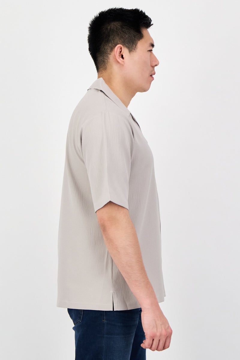Aeropostale Men Regular Fit Textured Short Sleeve Casual Shirt, Beige - Image 2