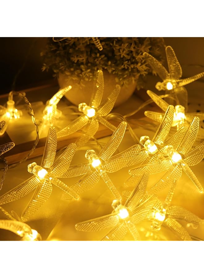 erorex Dragonfly Hanging Fairy String Lights 3M 10Ft 20Leds Battery Operated Dragonfly String Lights Dragonfly Lights Decorations For Indoor Outdoor Home Bedroom Fence Camping Birthday Party Warm White - Image 1