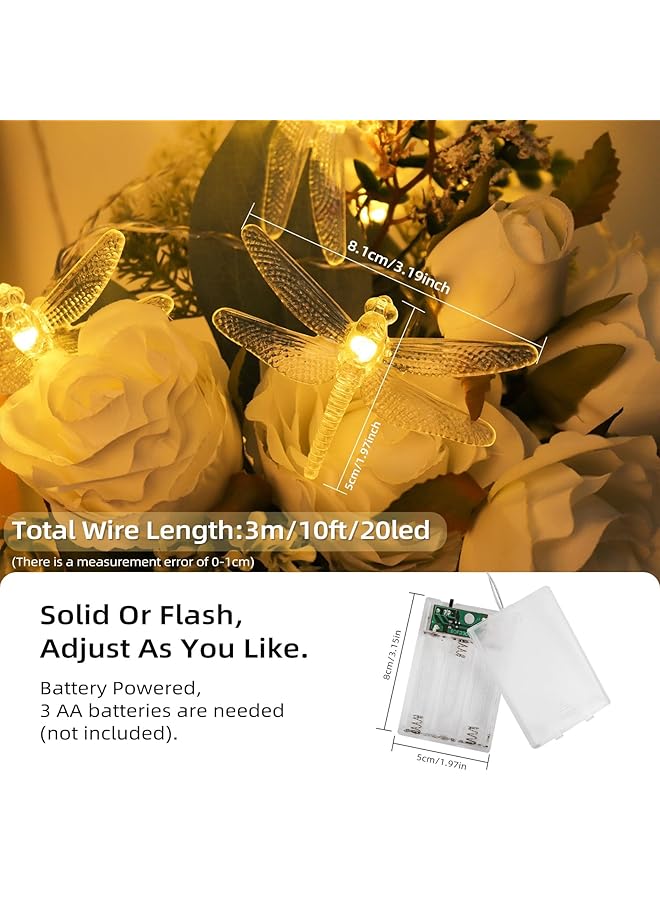 erorex Dragonfly Hanging Fairy String Lights 3M 10Ft 20Leds Battery Operated Dragonfly String Lights Dragonfly Lights Decorations For Indoor Outdoor Home Bedroom Fence Camping Birthday Party Warm White - Image 4