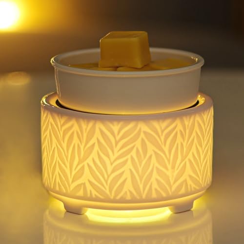 EQUSUPRO Wax Melt Warmer for Scented Wax Melts 3in1 Electric Ceramic Candle Wax Warmer Burner Fragrance Wax Melter for Home Office Bedroom Gift  Decor White 7 led Light