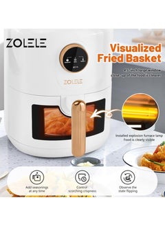 ZOLELE Zolele ZA004 Smart Electric Non Stick Air Fryer, 4.5L Capacity, Transparent Oven, 6 Cooking Modes, Knob Control, 1400W Power, Low Oil Consumption, Fast and Even Heating, White  - Image 3