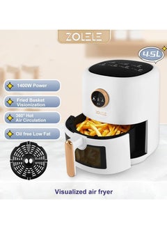 ZOLELE Zolele ZA004 Smart Electric Non Stick Air Fryer, 4.5L Capacity, Transparent Oven, 6 Cooking Modes, Knob Control, 1400W Power, Low Oil Consumption, Fast and Even Heating, White  - Image 5