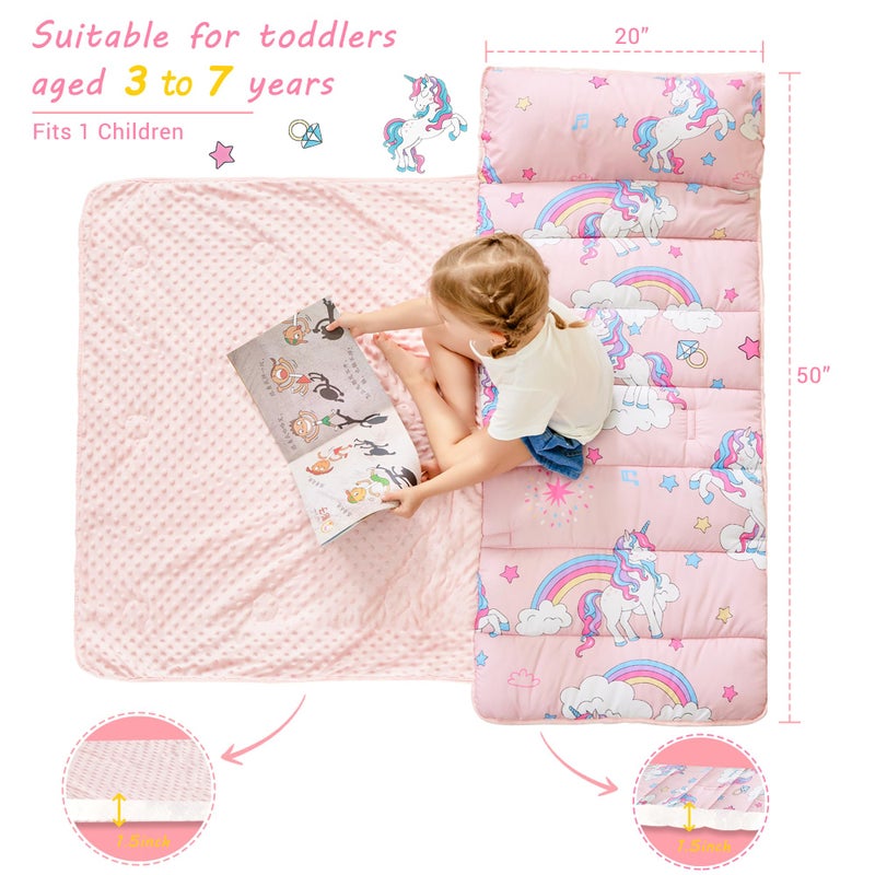 Lasoftan Toddler Nap Mat with Pillow and Blanket, Extra Large Rolled Napping Mats, Toddler Nap Mat for Boys Girls,Kids Sleeping Mat for Daycare, Preschool Travel Camping, Unicorn - Image 4