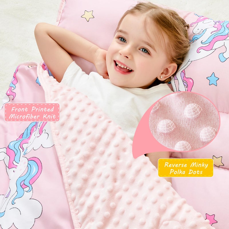 Lasoftan Toddler Nap Mat with Pillow and Blanket, Extra Large Rolled Napping Mats, Toddler Nap Mat for Boys Girls,Kids Sleeping Mat for Daycare, Preschool Travel Camping, Unicorn - Image 2