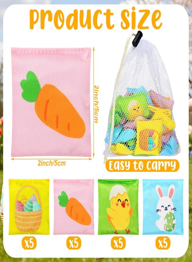 LaRandom 21 Pcs Easter Cornhole Bean Bags with White Mesh Drawstring Bag 2 x 2 Inch Rabbit Chick Carrot Egg Basket Beanbags for Toss Party Toy Throwing Games - Image 2