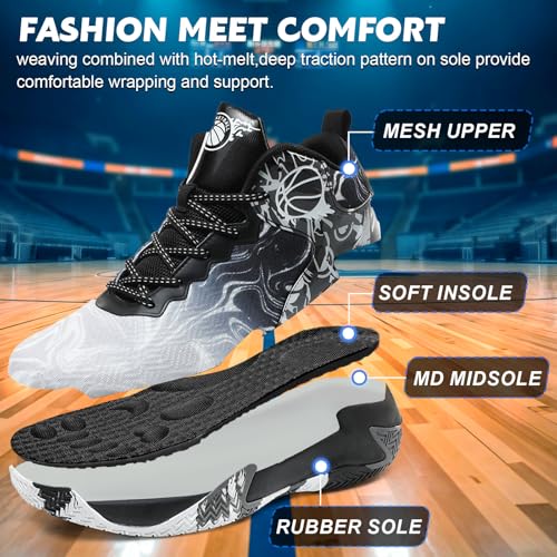 MAIZUN Mens Basketball Shoes Fashion Non-Slip Lightweight Breathable Outdoor Sneakers Cushioning Workout Shoes for Running Walking Sports Training Black - Image 2