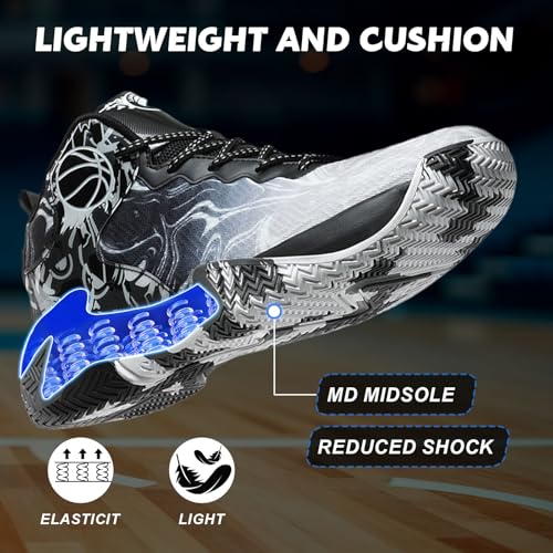 MAIZUN Mens Basketball Shoes Fashion Non-Slip Lightweight Breathable Outdoor Sneakers Cushioning Workout Shoes for Running Walking Sports Training Black - Image 3