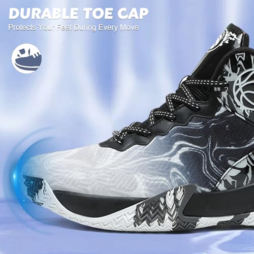 MAIZUN Mens Basketball Shoes Fashion Non-Slip Lightweight Breathable Outdoor Sneakers Cushioning Workout Shoes for Running Walking Sports Training Black - Image 4