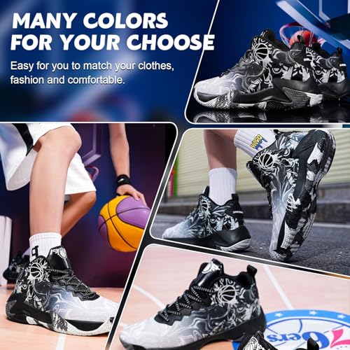 MAIZUN Mens Basketball Shoes Fashion Non-Slip Lightweight Breathable Outdoor Sneakers Cushioning Workout Shoes for Running Walking Sports Training Black - Image 5