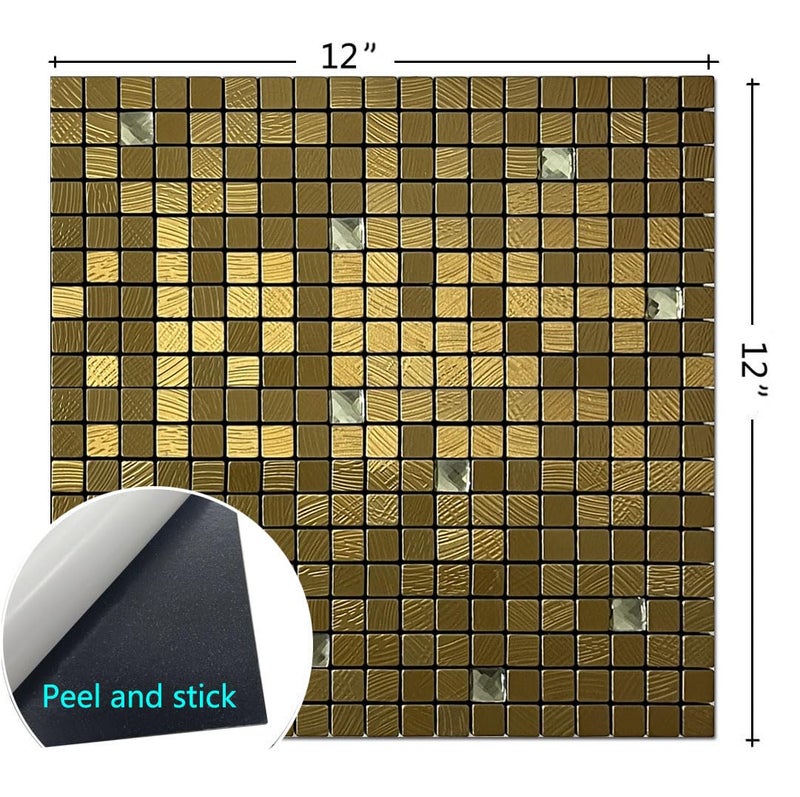 WEIMEISC 10-Sheet Peel and Stick Backsplash Tile, Self-Adhesive Aluminum 3D Wall Panels, Wall Sticker Metal Mosaic for Kitchen, Living Room, Bedroom (Gold Fan + Gold Diamond) - Image 2
