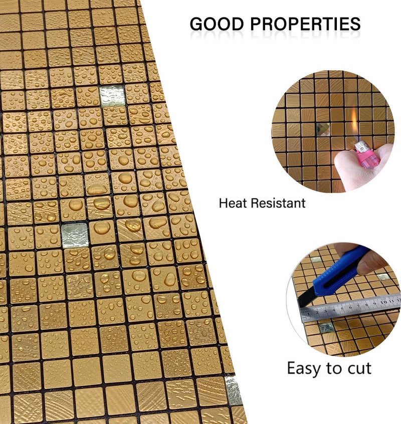 WEIMEISC 10-Sheet Peel and Stick Backsplash Tile, Self-Adhesive Aluminum 3D Wall Panels, Wall Sticker Metal Mosaic for Kitchen, Living Room, Bedroom (Gold Fan + Gold Diamond) - Image 4