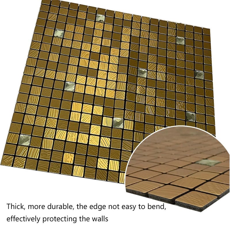 WEIMEISC 10-Sheet Peel and Stick Backsplash Tile, Self-Adhesive Aluminum 3D Wall Panels, Wall Sticker Metal Mosaic for Kitchen, Living Room, Bedroom (Gold Fan + Gold Diamond) - Image 5