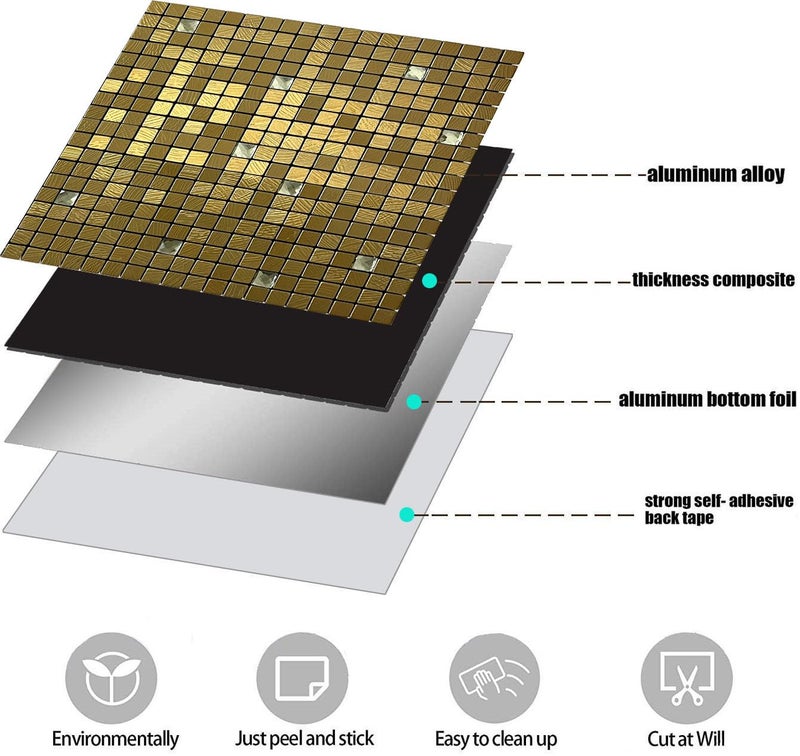 WEIMEISC 10-Sheet Peel and Stick Backsplash Tile, Self-Adhesive Aluminum 3D Wall Panels, Wall Sticker Metal Mosaic for Kitchen, Living Room, Bedroom (Gold Fan + Gold Diamond) - Image 3