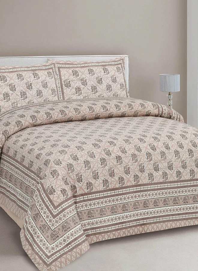 CLOTHOLOGY CLOTHOLOGY Grey Conversational Cotton Skin-Friendly 180 TC King Fine Bedsheet with 2 Pillow Covers