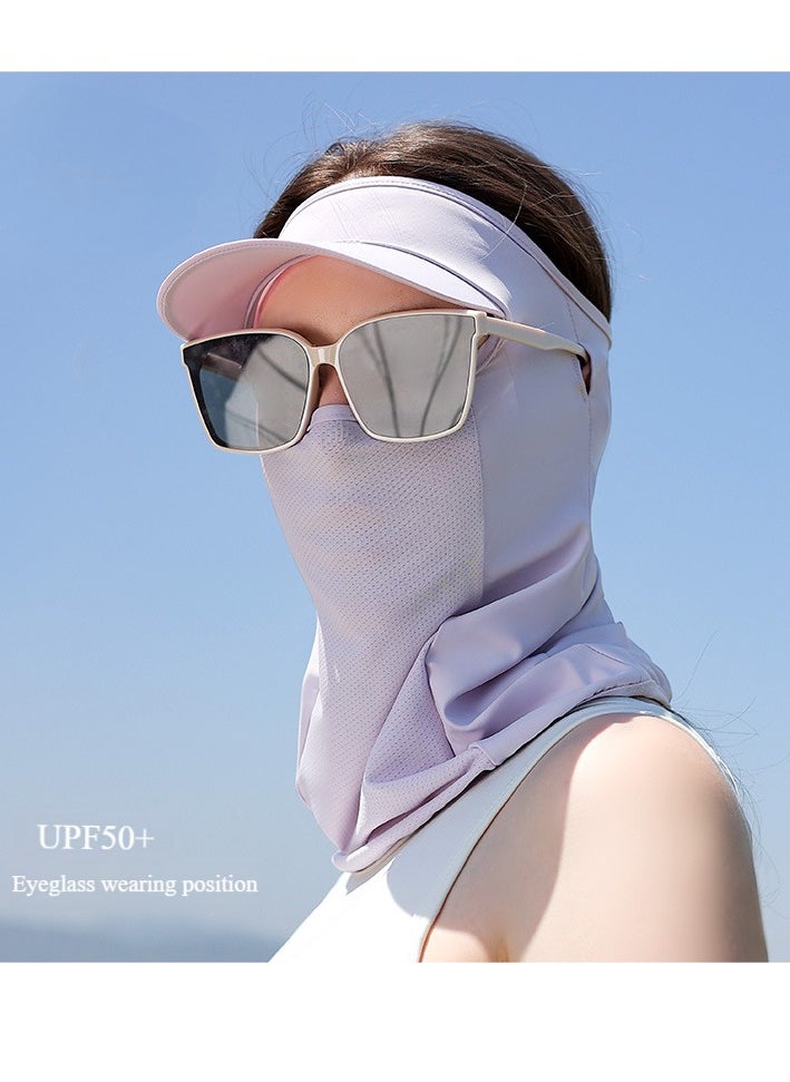Generic Summer ice silk sunscreen mask, outdoor full-face sun hat, light and breathable facekini face towel, suitable for summer outdoor activities - lavender purple  - Image 2