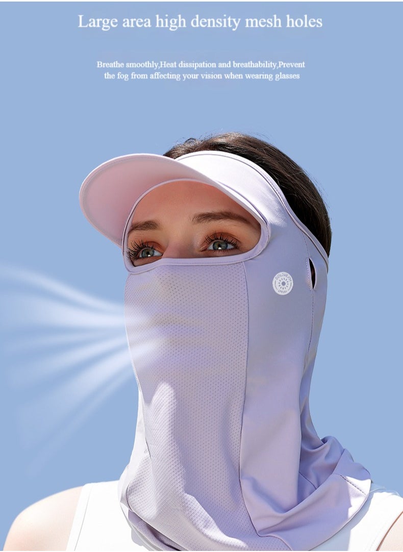 Generic Summer ice silk sunscreen mask, outdoor full-face sun hat, light and breathable facekini face towel, suitable for summer outdoor activities - lavender purple  - Image 3