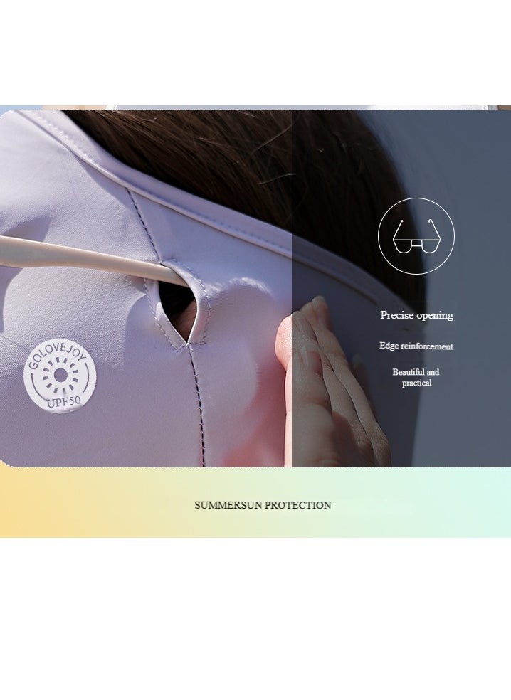 Generic Summer ice silk sunscreen mask, outdoor full-face sun hat, light and breathable facekini face towel, suitable for summer outdoor activities - lavender purple  - Image 5