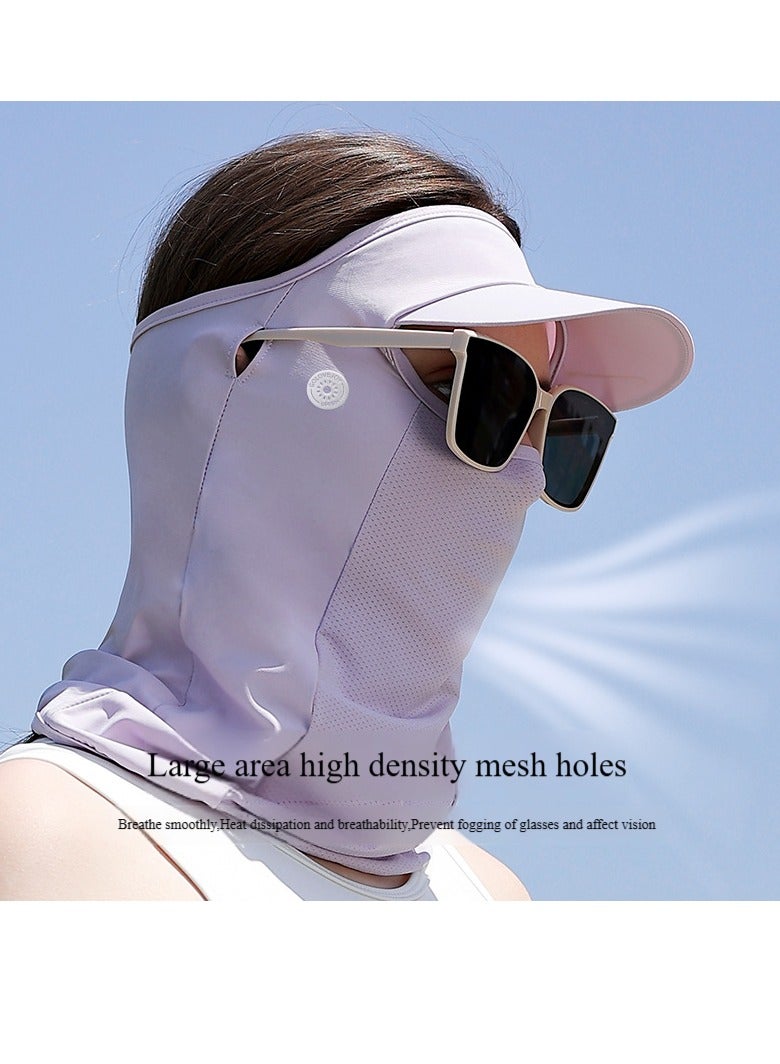 Generic Summer ice silk sunscreen mask, outdoor full-face sun hat, light and breathable facekini face towel, suitable for summer outdoor activities - lavender purple  - Image 3