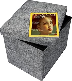 AmasSmile AmasSmile Ã‚Â® Storage Ottoman Foot Rest Stool, 17 inch Linen Footstool Bench with Four Buckles, Short Ottoman Stool, - Image 1