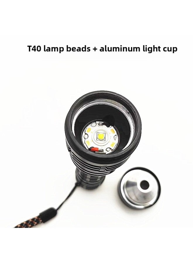 T40 Flashlight Fixed FoCus Spot Aluminum Alloy Strong Light Flashlight Outdoor Lighting TYPE-C ReChargeable Flashlight-Color:Single T40 Lamp Bead FlashlighT + TYPE-C Charging Cable (no BaTTery Or PlasTiC GifT Box)  - Image 3