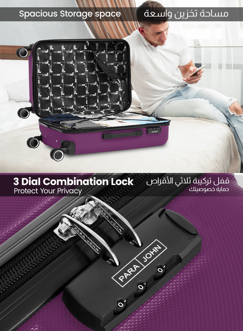 PARAJOHN ABS Material 3-Piece Hardsided Luggage Set | 4-Wheel Spinner Trolley | Small (10kg), Medium (20kg), Large (30kg)Purple - Image 4
