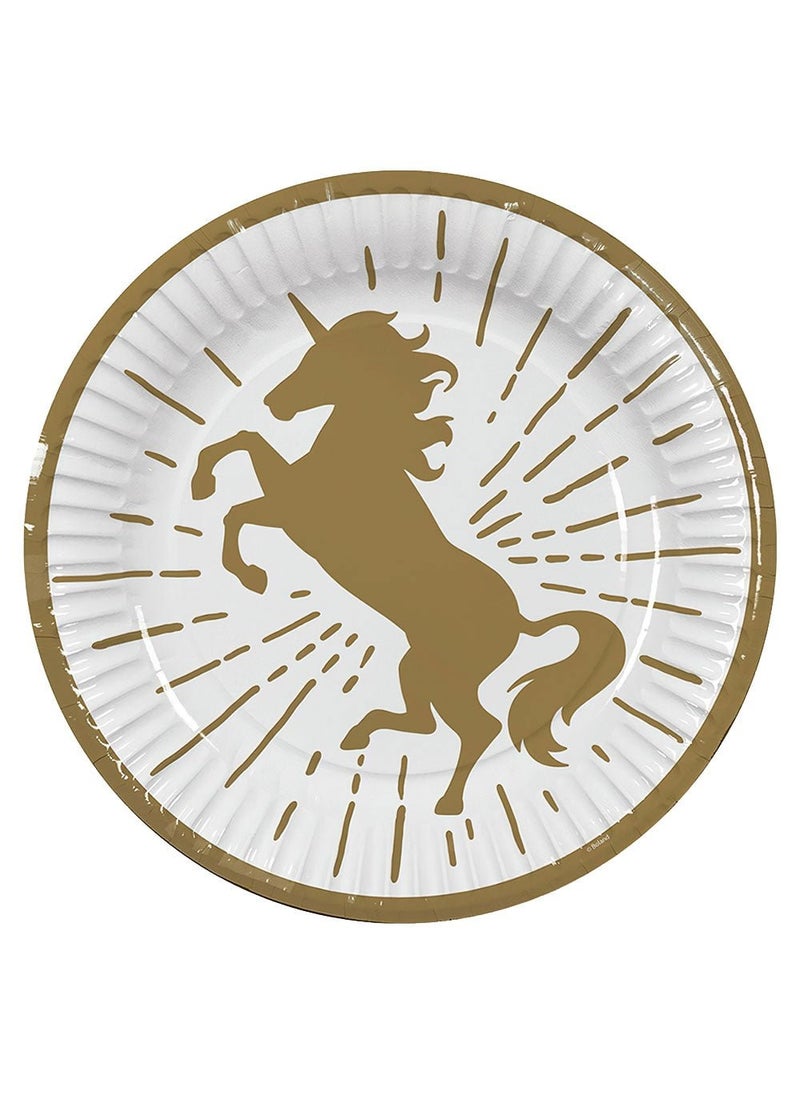 BOLAND Unicorn Fantasy Disposable Paper Plates White Gold 23cm 10-Pack - Image 1