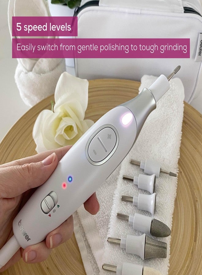 Beurer MP42 Nail Drill, 7-in-1 Nail Kit with Strong Sapphire Nail Drill Bits, Electric Nail File and Nail Buffer Includes Bright LED Light, Pedicure Kit and Manicure Set with Storage Case - Image 4
