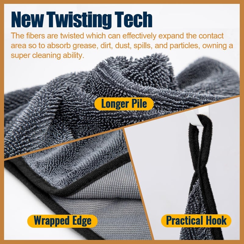 Airlab Extra Large Microfibre Car Cleaning Cloth - 90x60cm, Black, 650GSM, Super Absorbent, Lint & Streak Free - Image 3