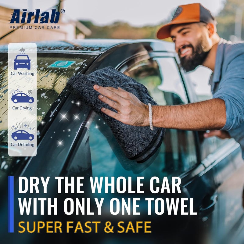 Airlab Extra Large Microfibre Car Cleaning Cloth - 90x60cm, Black, 650GSM, Super Absorbent, Lint & Streak Free - Image 4