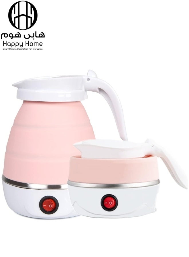 هابي هوم غلاية كهربائية محمولة قابلة للطي من السيليكون 220 فولت 600 واط للشاي والقهوة والماء الساخن 600 مل (وردى) - Image 1