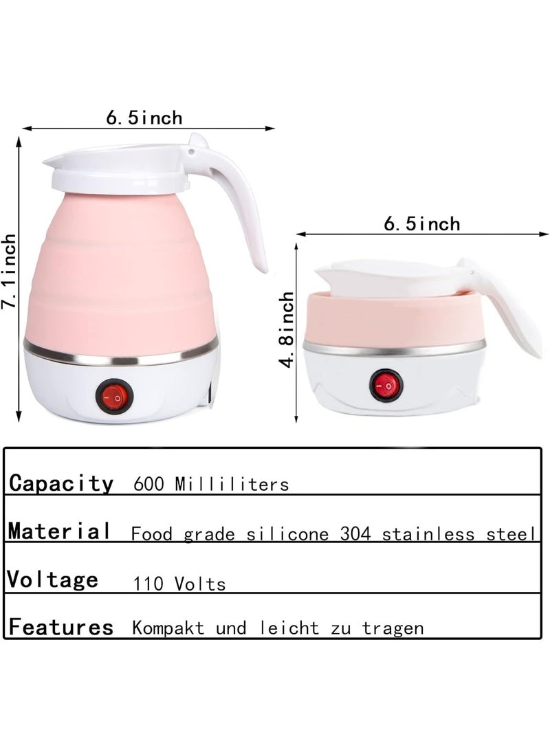 هابي هوم غلاية كهربائية محمولة قابلة للطي من السيليكون 220 فولت 600 واط للشاي والقهوة والماء الساخن 600 مل (وردى) - Image 3
