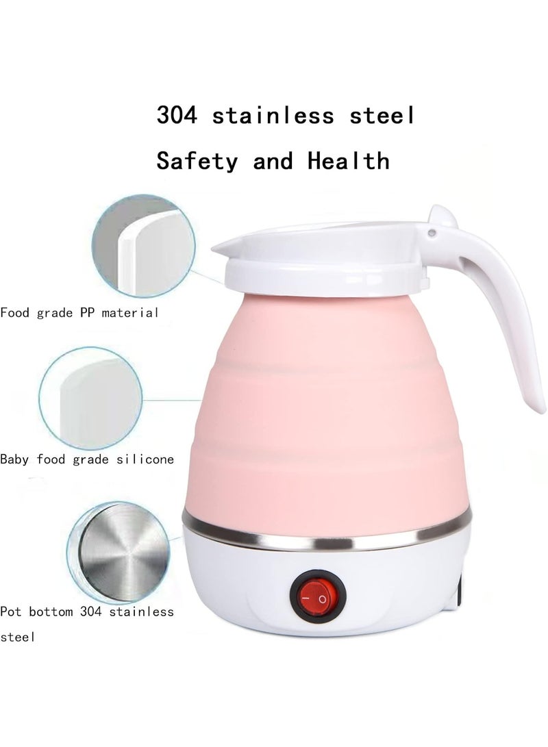 هابي هوم غلاية كهربائية محمولة قابلة للطي من السيليكون 220 فولت 600 واط للشاي والقهوة والماء الساخن 600 مل (وردى) - Image 4