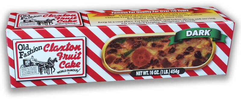 Old Fashion Claxton Fruit Cake - 1 Lb. Dark Recipe - Wrapped for Freshness in our Signature Claxton Carton - Image 1