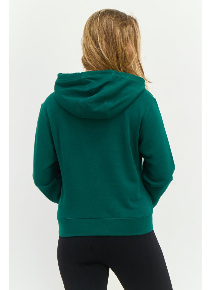 adidas Originals Women Spotswear Fit Long Sleeve Outdoor Hoodie, Green  - Image 3