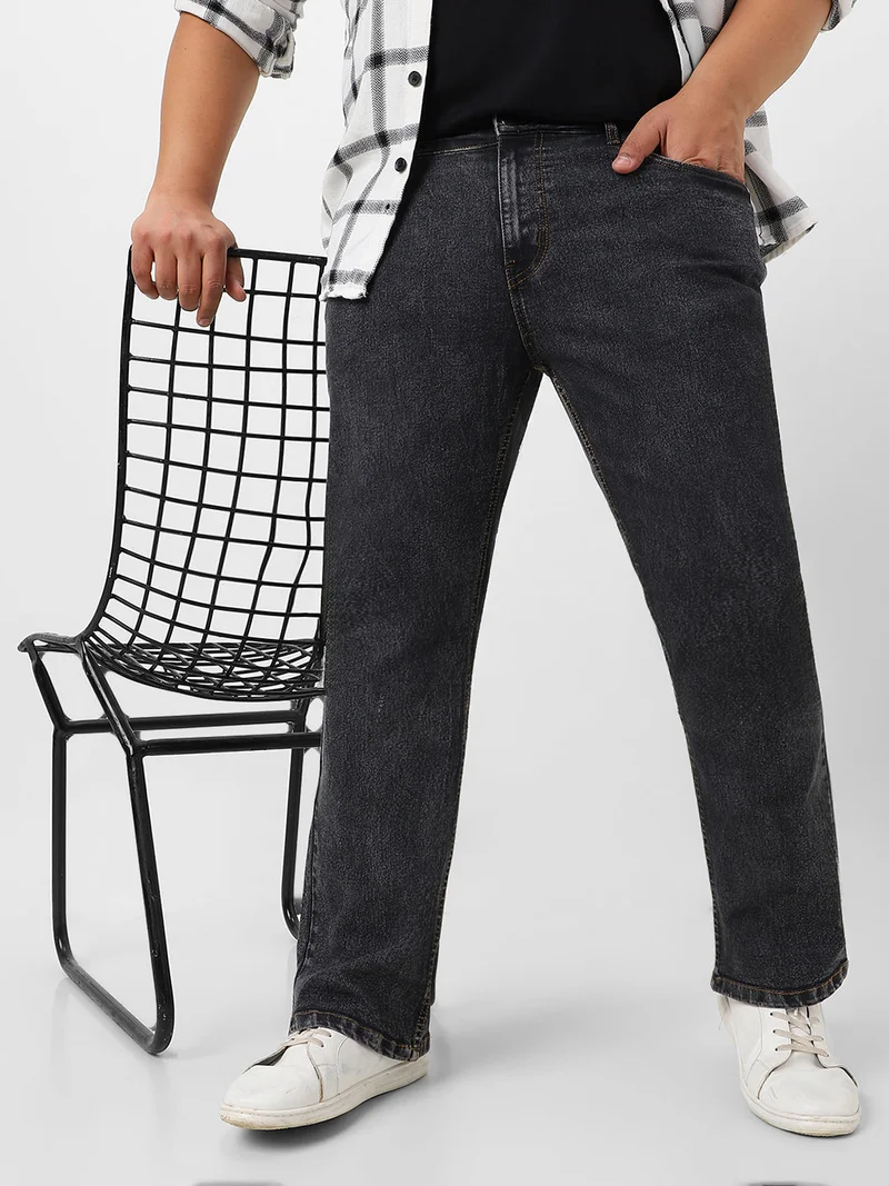 Urbano Plus Men's Dark Grey Washed Bootcut Jeans Stretchable
