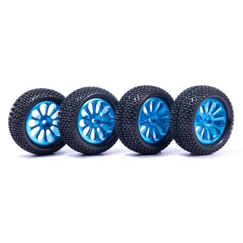 Oisunt 12mm Hex RC Metal Aluminium WheelsTires 3 inch Overall Diameter 110 114 116th RC Tire Set for Hyper GoWltoysHAIBOXINGBEZGARJetwoodBlue - Image 1