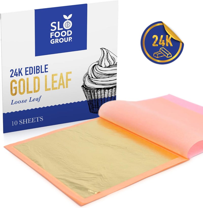Slofoodgroup - 24 Karat Edible Gold Leaf Loose Sheets - 10 Sheets Gold Leaf Per Book - Gold Leaf Sheet Size 3.15in x 3.15in Loose Leaf Sheets - Edible Decoration, Crafting, Art and More - Image 4