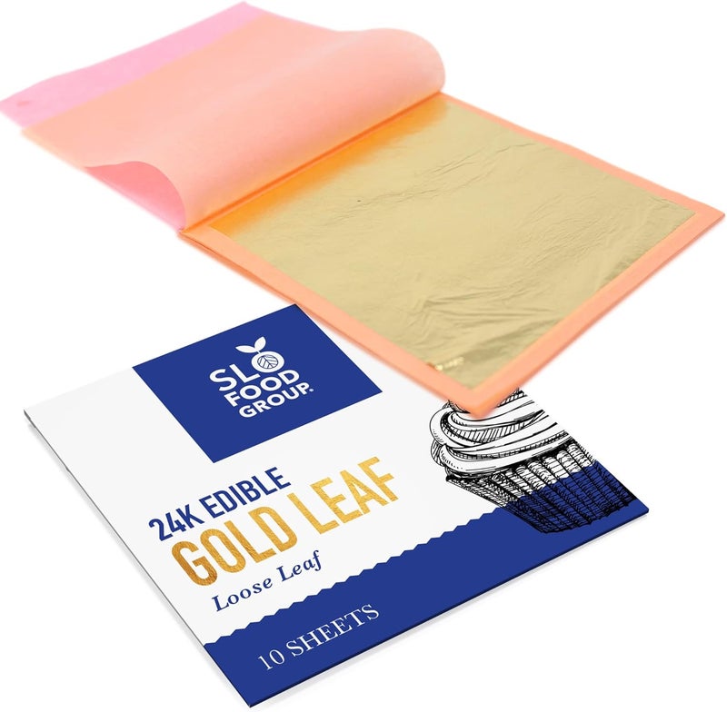 Slofoodgroup - 24 Karat Edible Gold Leaf Loose Sheets - 10 Sheets Gold Leaf Per Book - Gold Leaf Sheet Size 3.15in x 3.15in Loose Leaf Sheets - Edible Decoration, Crafting, Art and More - Image 2
