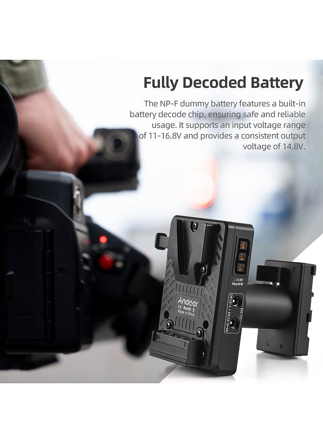 ANDOER - V-Lock V Mount Battery Plate to BP-U Dummy Battery Adapter with Adjustable Rod Replacement for BP-U30 BP-U35 BP-U60 BP-U65 BP-U70 BP-U90 BP-U98 Batteries - Image 1