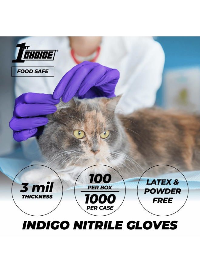 1st Choice Indigo Nitrile Exam Gloves, Box of 100, 3 Mil, Size Medium, Latex Free, Powder Free, Textured, Disposable, Non-Sterile, Food-Safe, 1EINMBX - Image 2