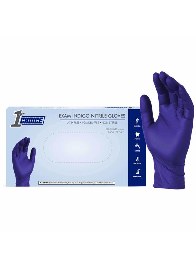 1st Choice Indigo Nitrile Exam Gloves, Box of 100, 3 Mil, Size Medium, Latex Free, Powder Free, Textured, Disposable, Non-Sterile, Food-Safe, 1EINMBX - Image 1