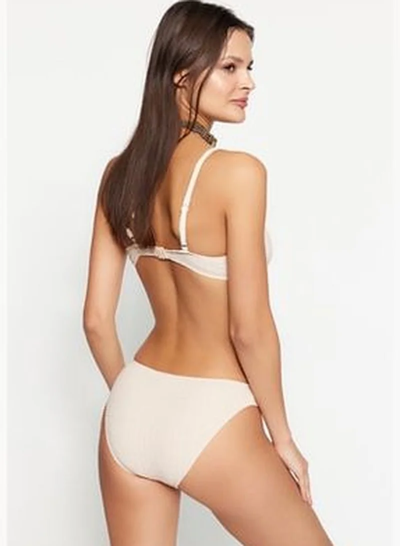 trendyol Ecru Gingham/Plaid V-Cut High Leg Bikini Bottoms, Textured TBESS21BA0130