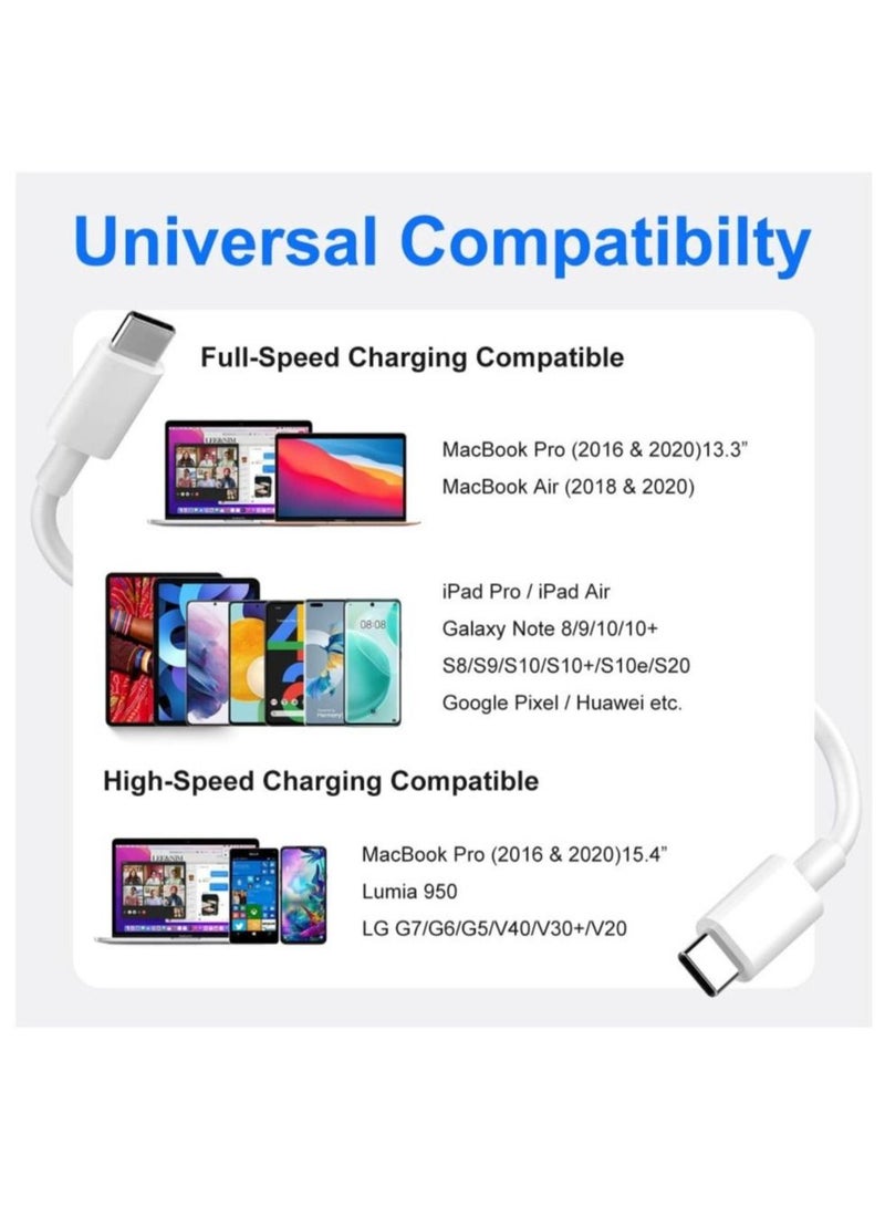 USB Type-C to Type-C Data & Charging Cable -USB C-C Fast Charger Cord (White)