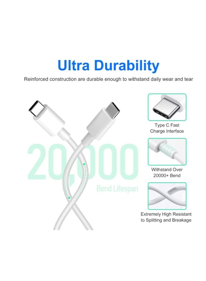USB Type-C to Type-C Data & Charging Cable -USB C-C Fast Charger Cord (White)
