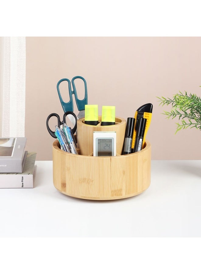 DANUBE HOME Loretta Bamboo Rotatin Smart Desk Organizer Art Supply Storage Organizer Caddy for Kids Desk Organizers Pen Holder 20x20x14.5cm - Image 2
