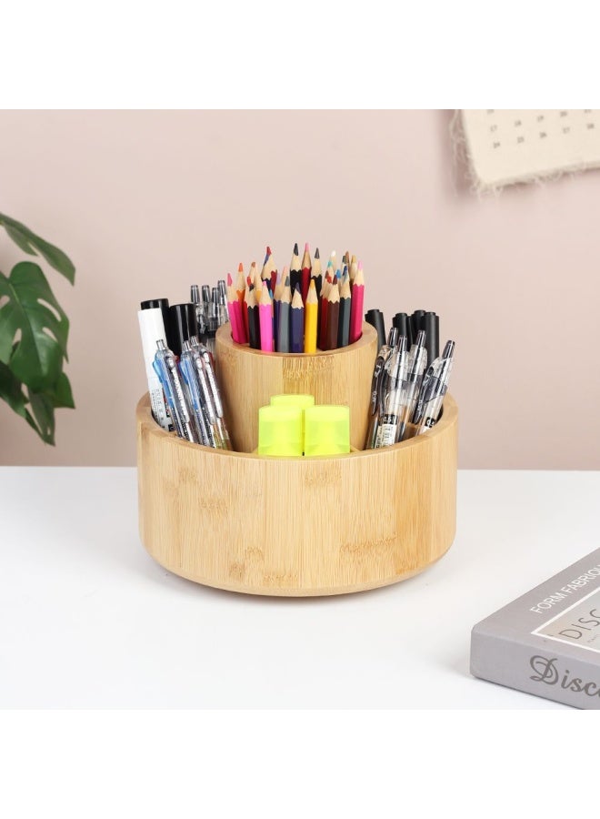 DANUBE HOME Loretta Bamboo Rotatin Smart Desk Organizer Art Supply Storage Organizer Caddy for Kids Desk Organizers Pen Holder 20x20x14.5cm - Image 1