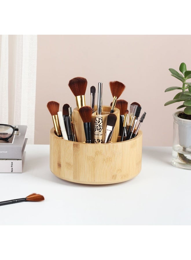 DANUBE HOME Loretta Bamboo Rotatin Smart Desk Organizer Art Supply Storage Organizer Caddy for Kids Desk Organizers Pen Holder 20x20x14.5cm - Image 3